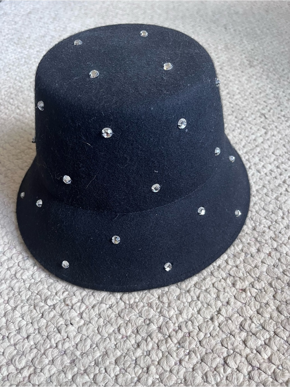 kate spade Black Felt Bucket Hat with Embellishments